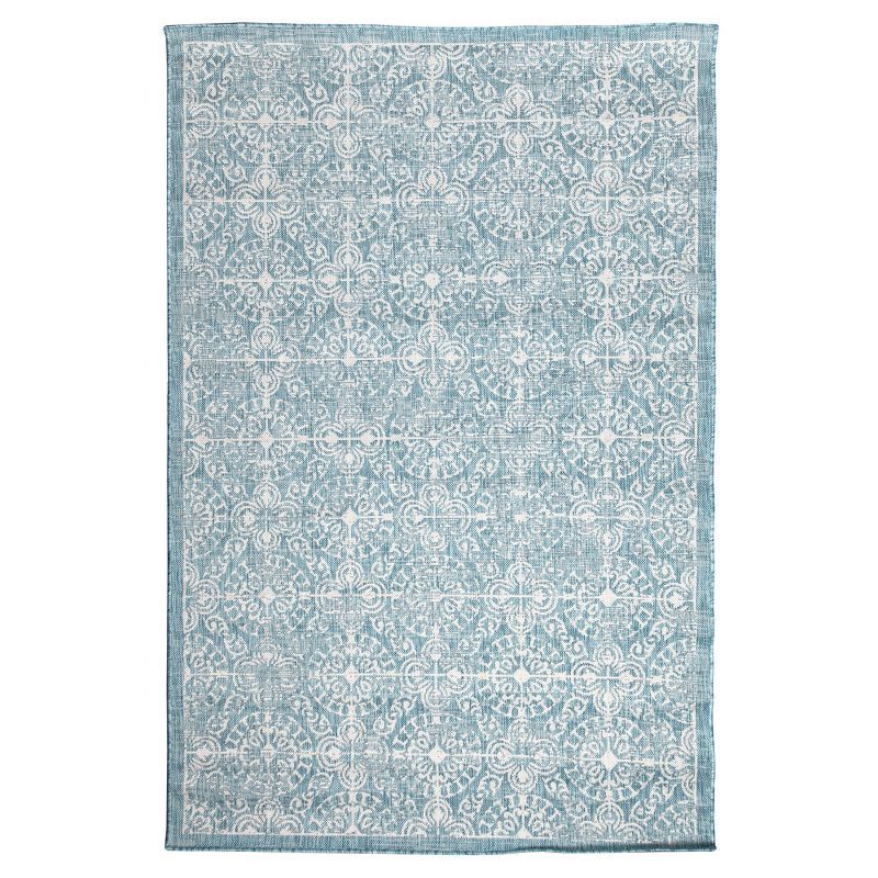 Antique Aqua Medallion 58.5" Square Synthetic Indoor/Outdoor Rug