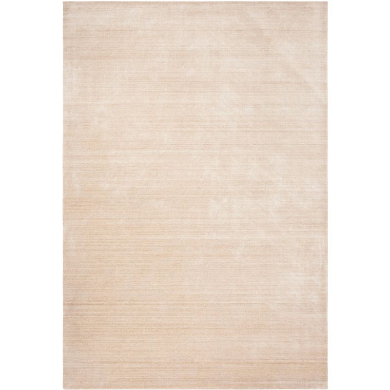 Beige Hand-Knotted Wool and Viscose 6' x 9' Rug