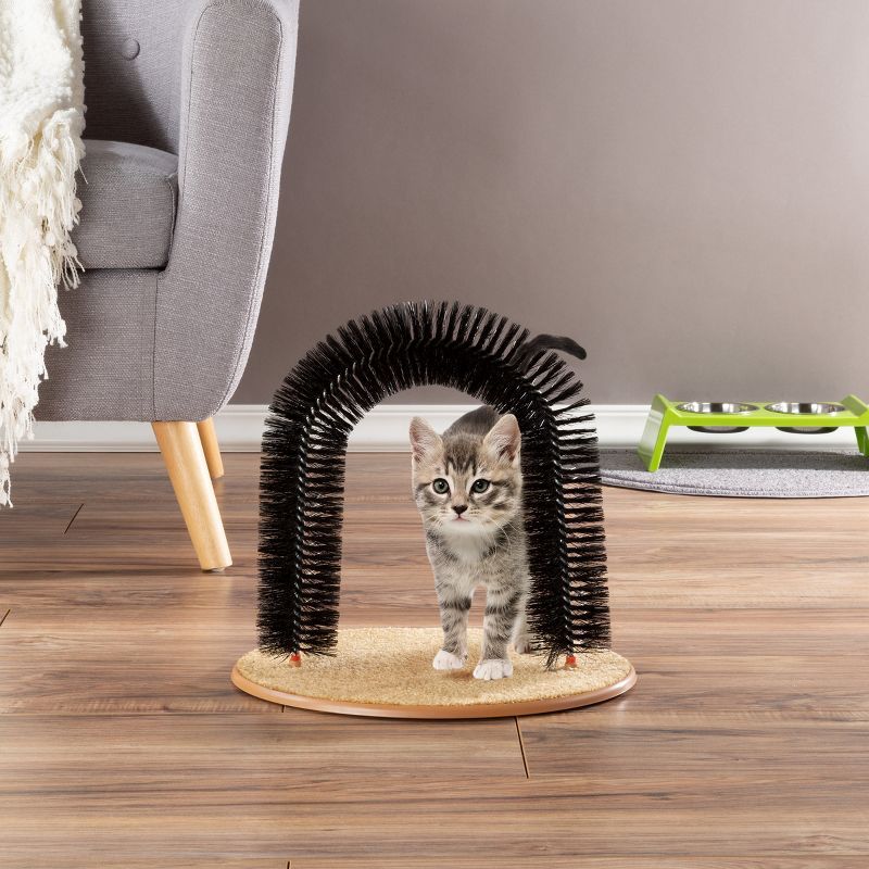 Pet Adobe Self-Grooming Bristle Ring Brush Cat Arch with Carpet Base