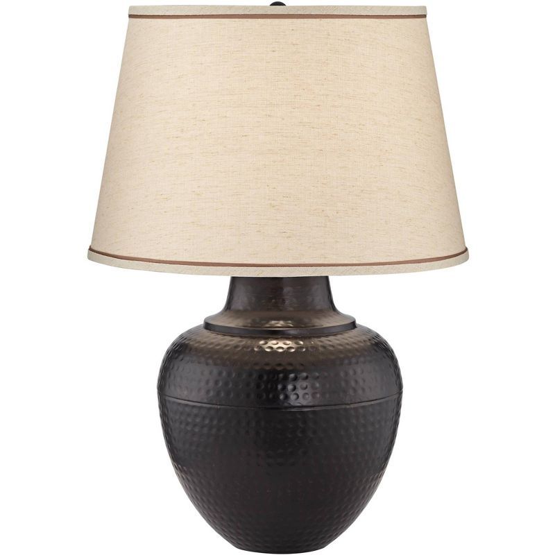 Brighton Hammered Bronze Table Lamp with Beige Linen Shade