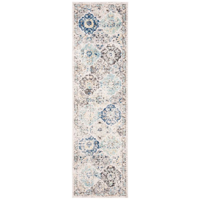 Ivory and Aqua Rectangular Cotton Synthetic Area Rug 9' x 12'