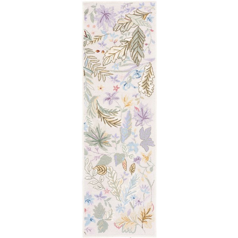 Ivory Floral Wool Hand-Hooked Runner Rug 2'6" x 8'