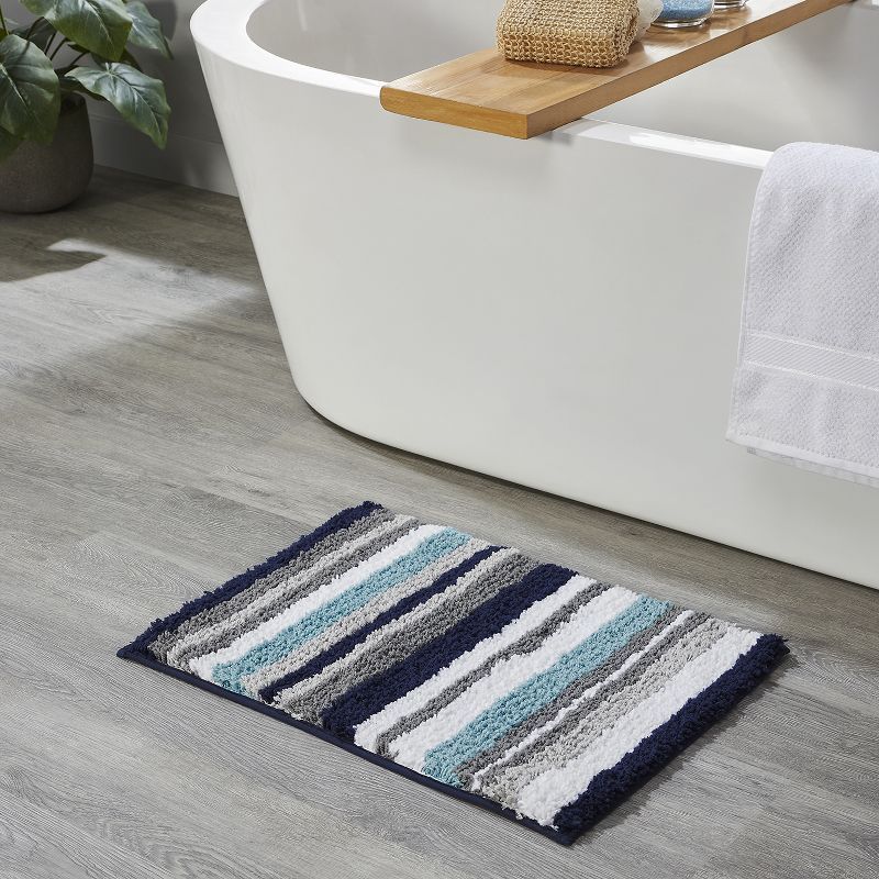 Luxurious 24" x 36" Blue & Gray Polyester Tufted Bath Rug