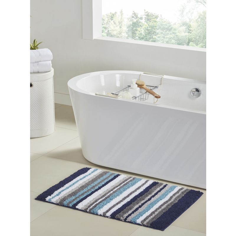 Luxurious 24" x 36" Blue & Gray Polyester Tufted Bath Rug