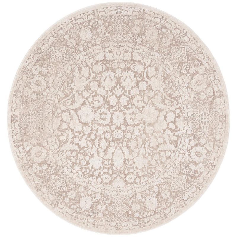 Beige and Cream Round Floral Synthetic Area Rug 6'7"