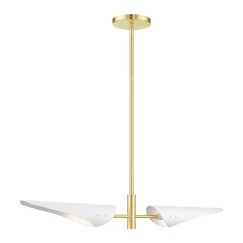 Capistrano Satin Brass 2-Light Linear Chandelier with White Shades