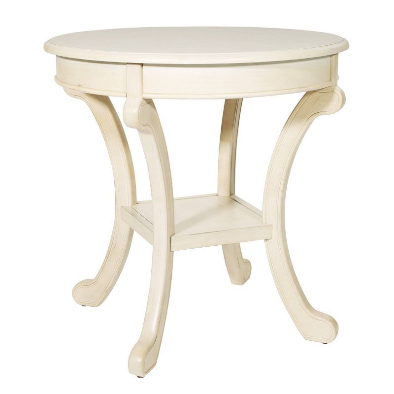 Vermont Antique Beige 28" Round Hand-Painted Wood Accent Table