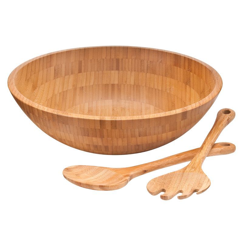 Natural Bamboo Salad Bowl Set with Servers