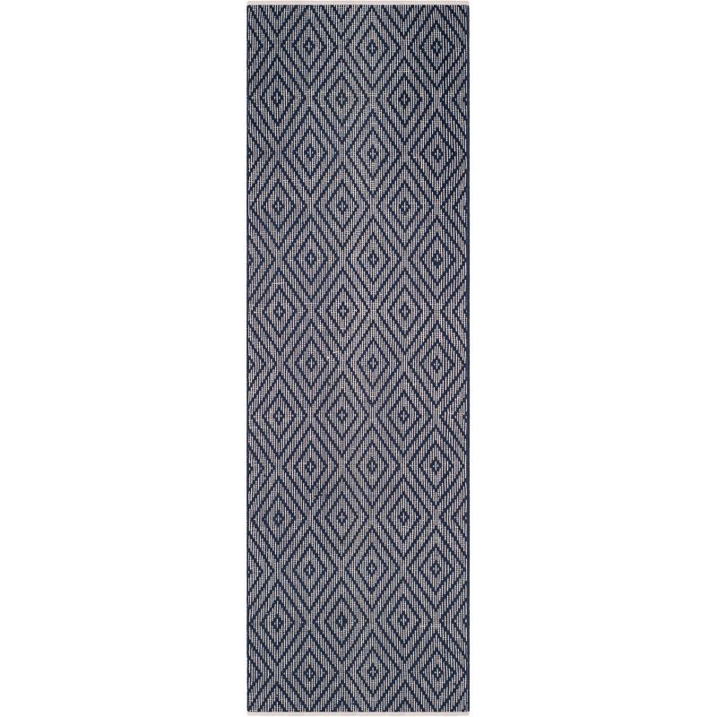 Navy and Ivory Cotton Flat Woven Reversible Rug