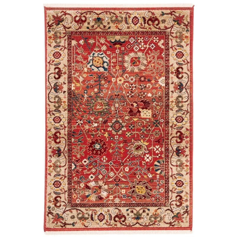 Elegant Kashan Red & Beige Floral Synthetic Area Rug, 3'3" x 4'10"