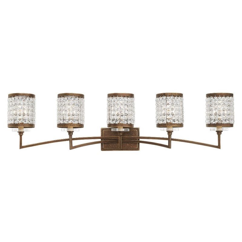 Hand Painted Bronze 5-Light Vanity with Clear Crystal Shades