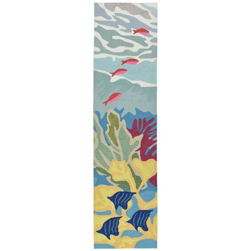 Blue Tropical Fish Hand-Tufted Indoor/Outdoor Runner Rug