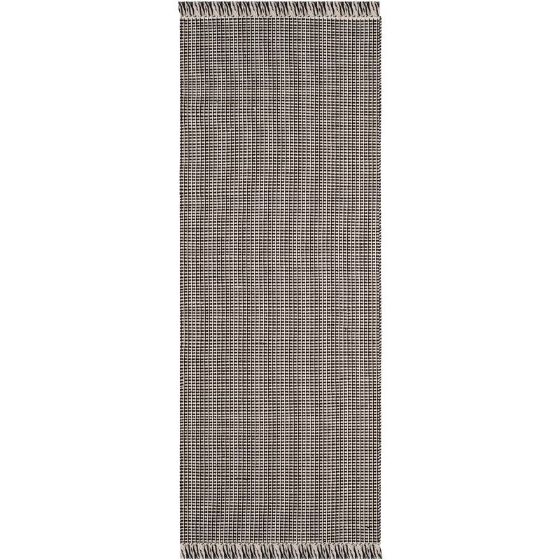 Ivory and Black Flat Woven Cotton Area Rug, 2'3" x 22'