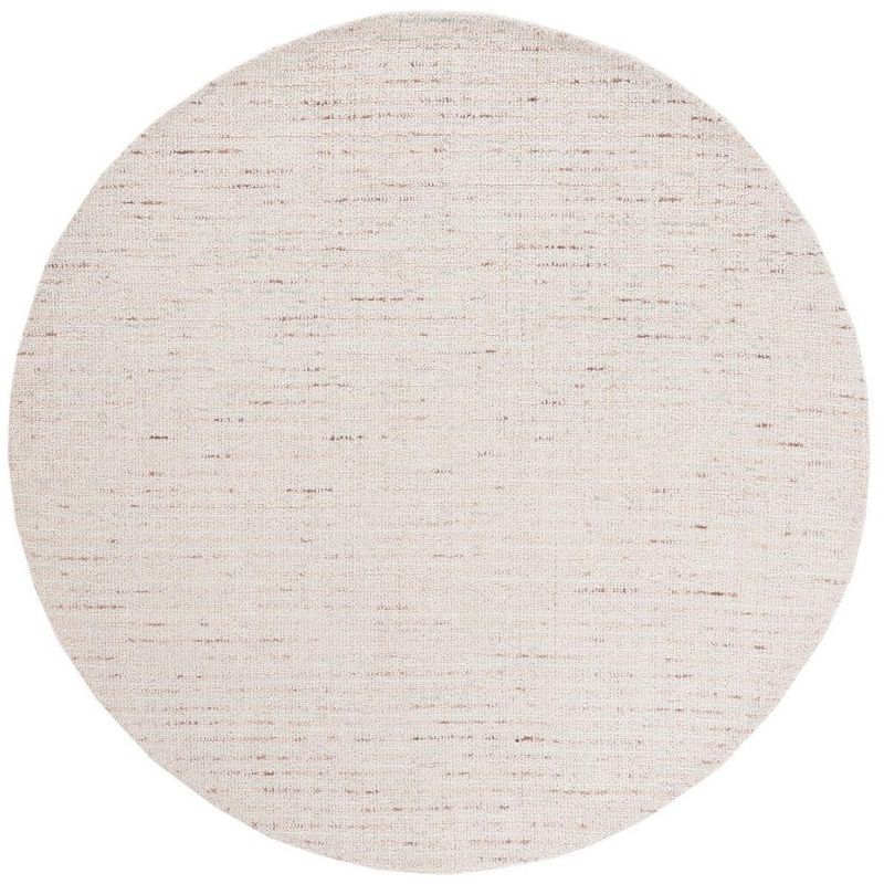 Ivory and Brown Abstract Handmade Wool Round Area Rug