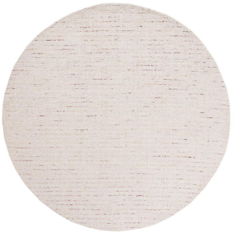 Ivory and Brown Abstract Handmade Wool Round Area Rug