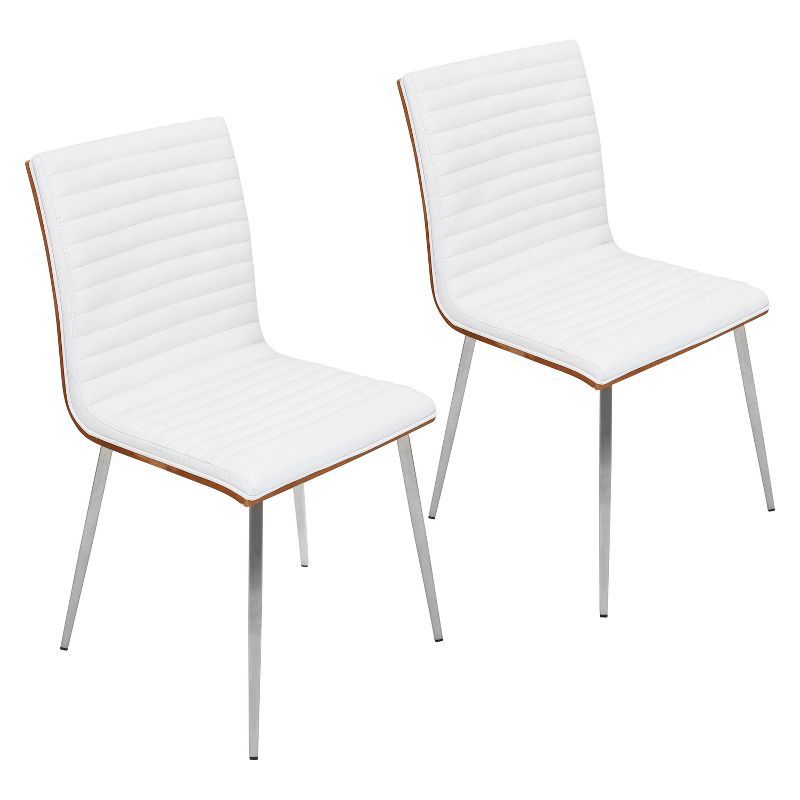 Set of 2 White Faux Leather Swivel Parsons Side Chairs