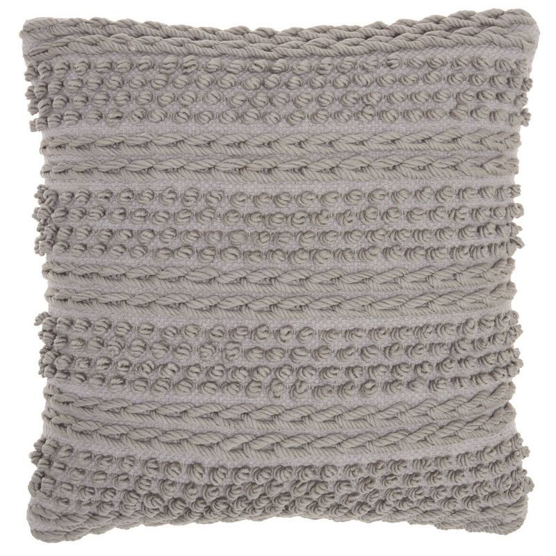 18" Light Gray Woven Striped Cotton Throw Pillow