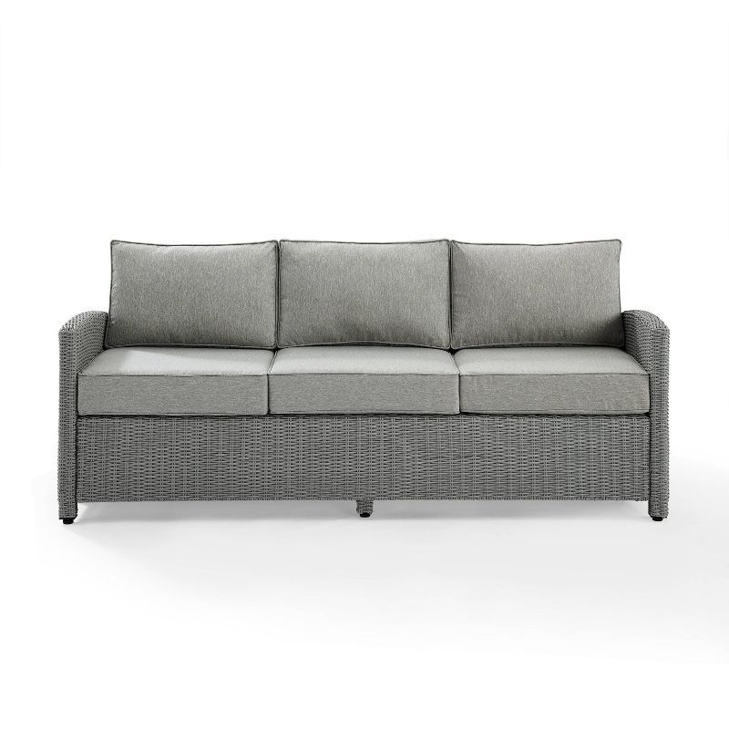 Gray Three-Seat Outdoor Wicker Sofa with Steel Frame