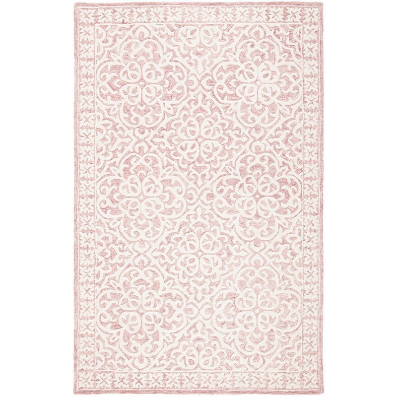 Ivory and Pink Floral Hand-Tufted Wool Area Rug