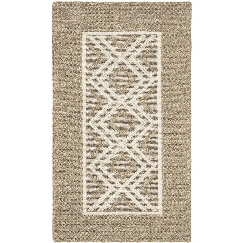 Beige and Ivory Hand-Woven Wool Area Rug, 3' x 5'