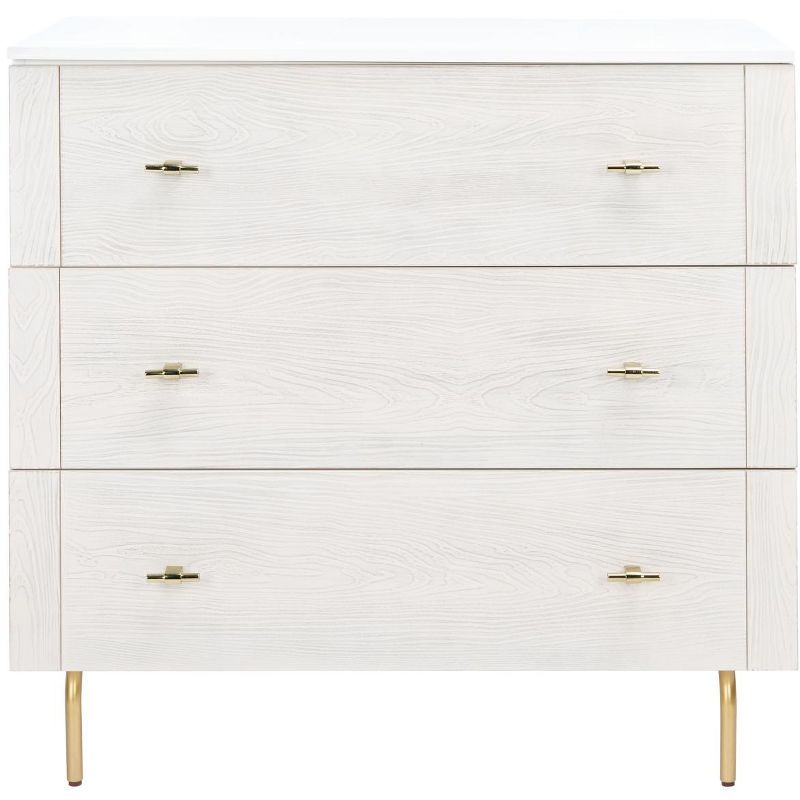 Mid-Century White and Whitewashed 41" Horizontal Dresser with Gold Accents