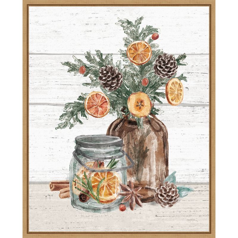 Seasonal Market II Earth Tones Canvas Wall Art with Maple Frame