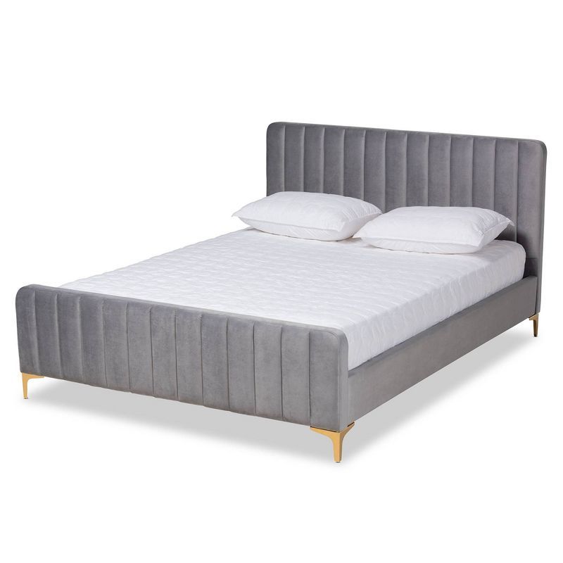 Nami Light Grey Velvet Upholstered King Bed with Tufted Headboard