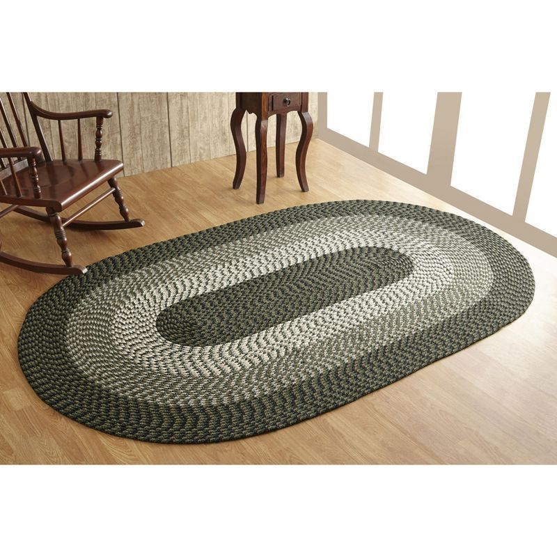 Hunter Stripe Green Braided Oval Reversible Rug