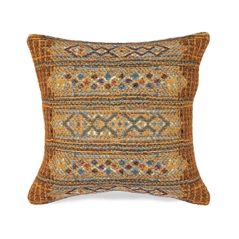 Gold 18" Square Tribal Stripe Indoor/Outdoor Pillow