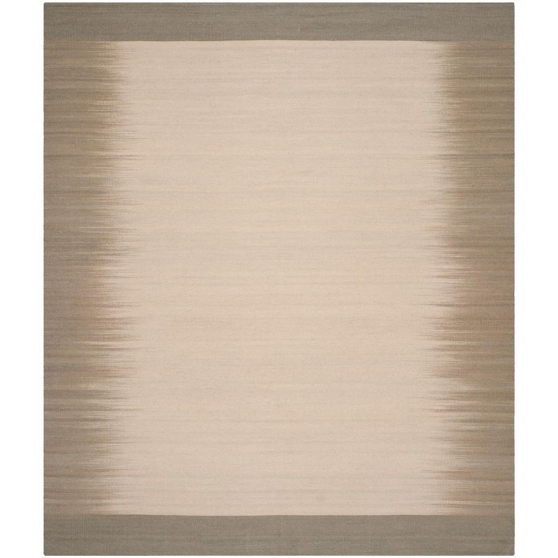 Beige and Light Green Wool Kilim 8' x 10' Area Rug