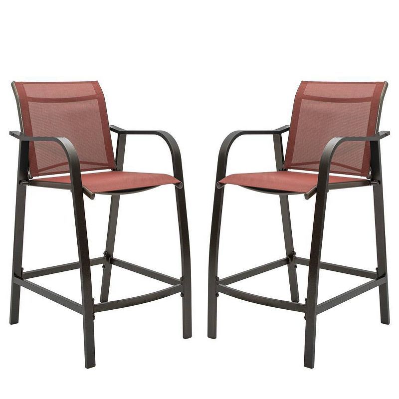 Pellebant Orange Textilene Aluminum Outdoor Counter Height Bar Stools, Set of 2