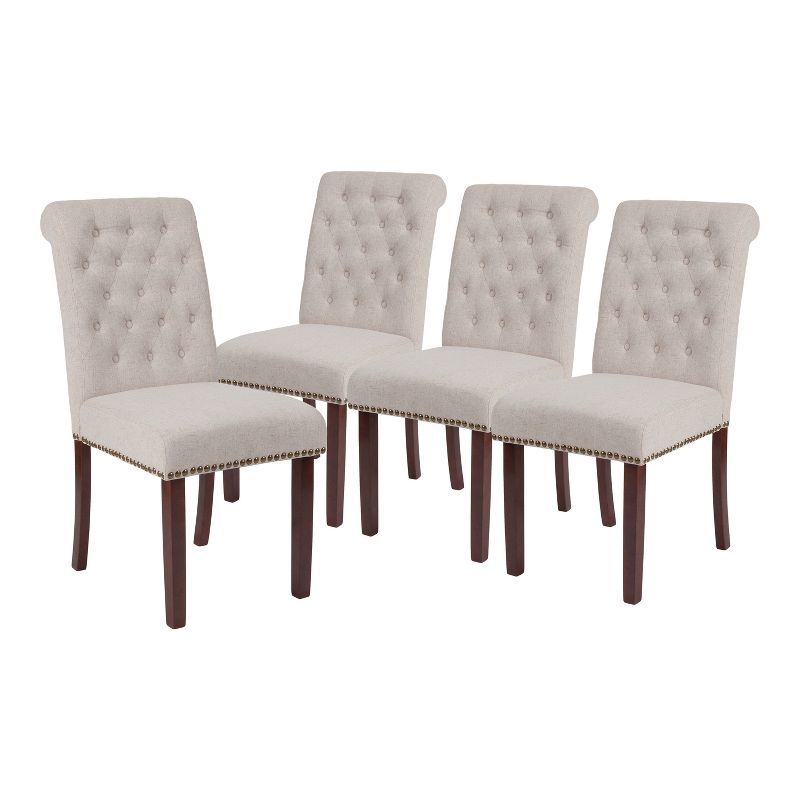 Walnut Finish Beige LeatherSoft Upholstered Parsons Side Chair