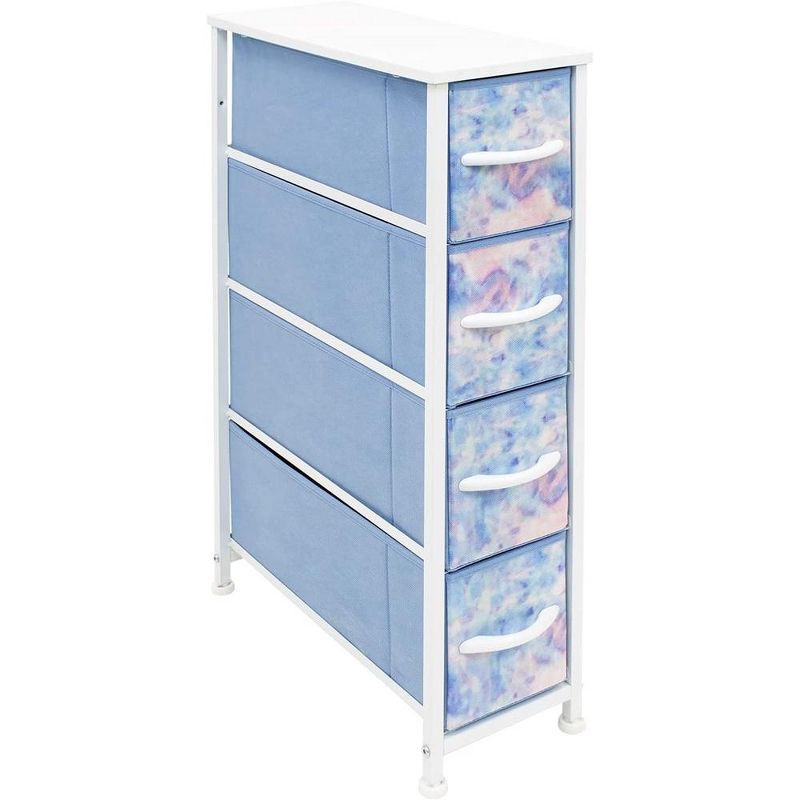 Narrow Blue and Tie-Dye Steel 4-Drawer Storage Tower