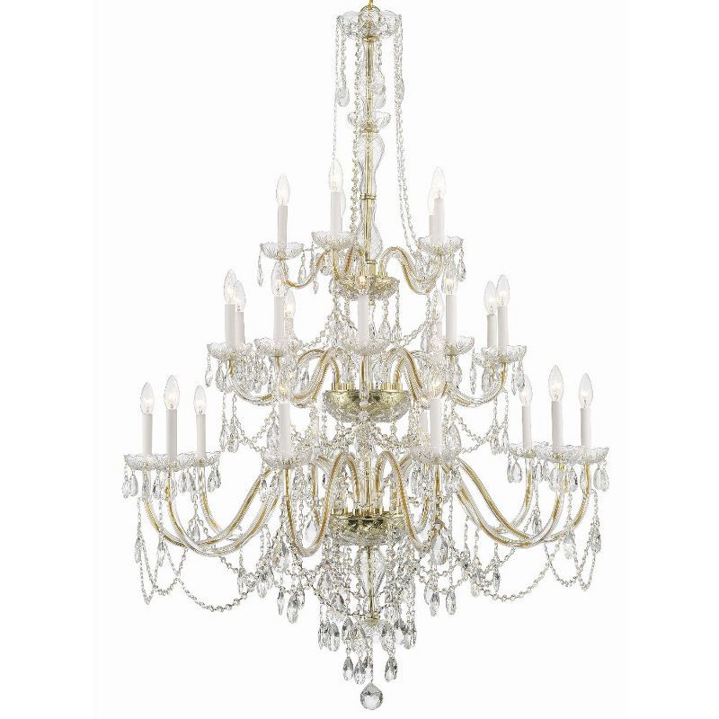 Polished Brass and Crystal 25-Light Grand Chandelier