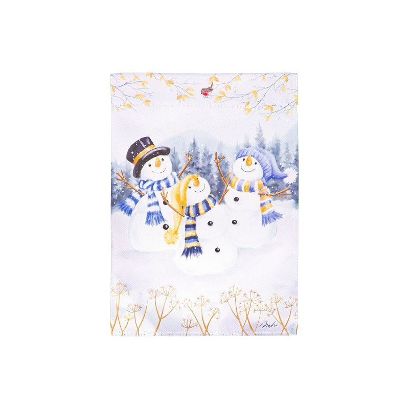 Winter Snowmen Trio White Suede Garden Flag 12 x 18 Inches