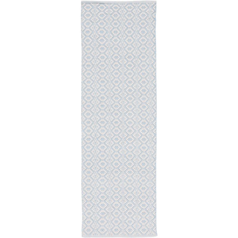 Handwoven Light Blue and Ivory Cotton Rug, 2' 3" x 9'