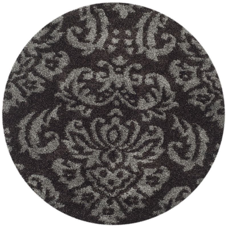 Florida Dark Brown and Smoke Round Shag Synthetic Area Rug
