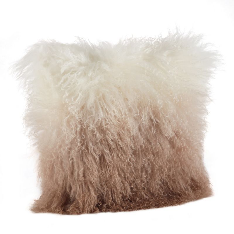 Natural Ombre Mongolian Lamb Fur Wool Throw Pillow