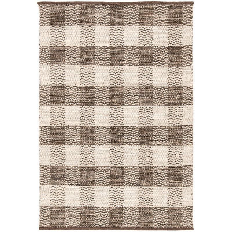 Light Gray and Brown Wool 4' x 6' Handwoven Area Rug