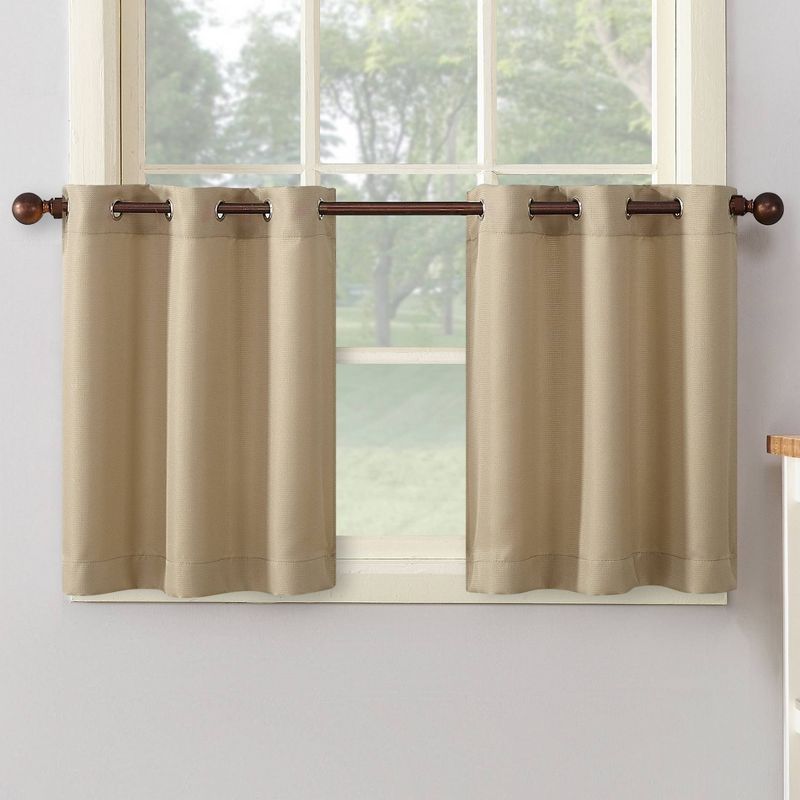 Taupe Sheer Grommet Kitchen Curtain Tier Pair, 24 Inch