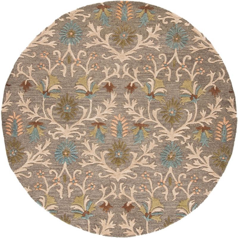 Ivory and Moss Hand-Tufted Wool Round Area Rug