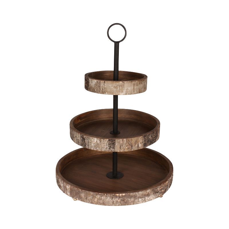 Rustic Birch Wood Round 3-Tiered Organizer Tray