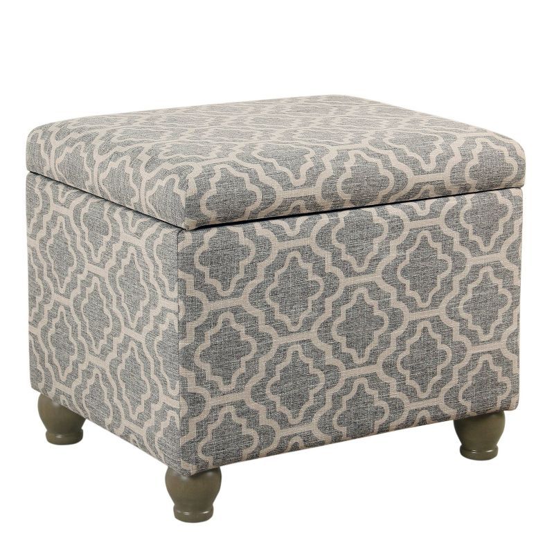 Gray Geometric Wood Storage Ottoman with Hinged Lid