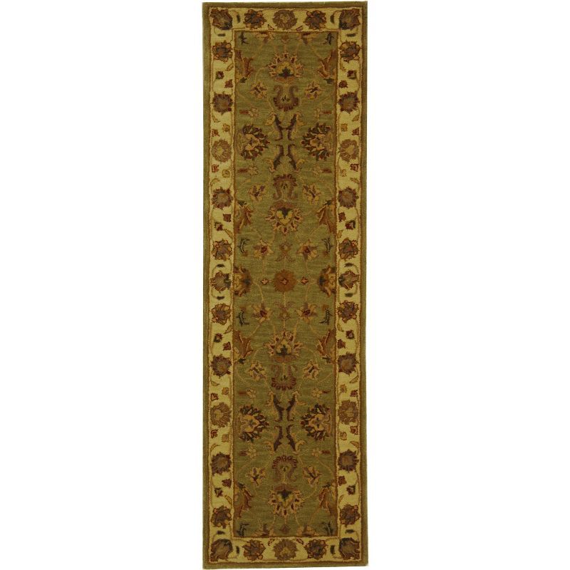 Handmade Green and Gold Wool Tufted Runner Rug 2'3" x 20'