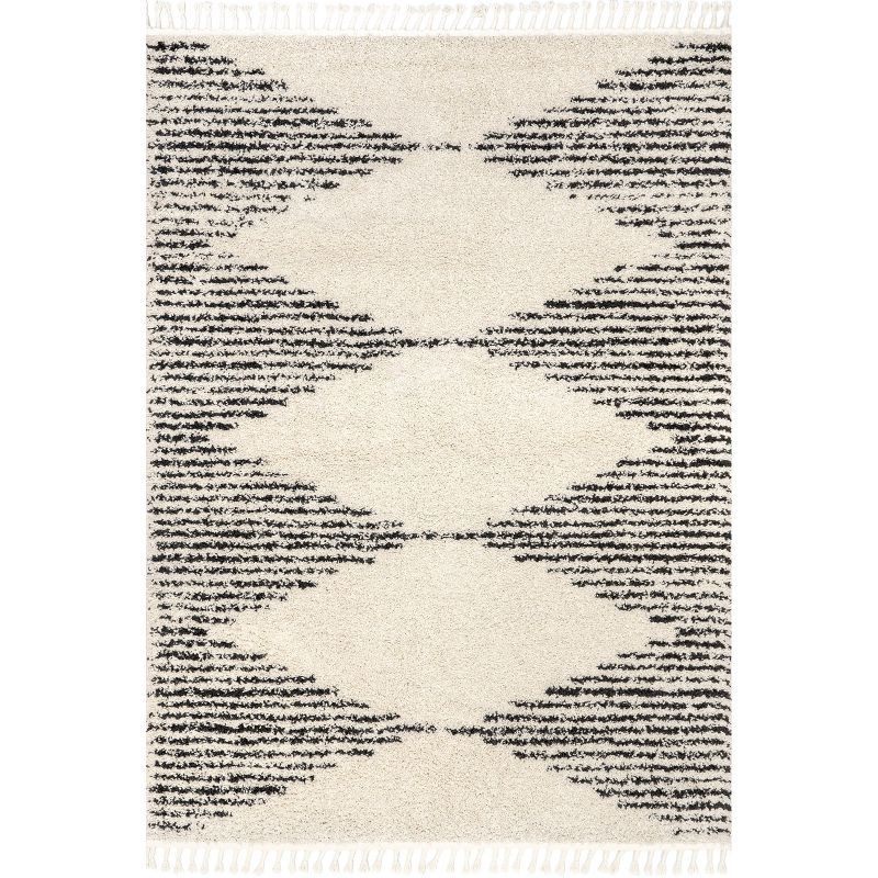 Cozy Moroccan Shag Square Area Rug with Braided Tassels, White