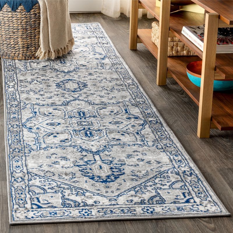 Modern Persian Medallion 6.3"x27.03" Gray Synthetic Runner Rug