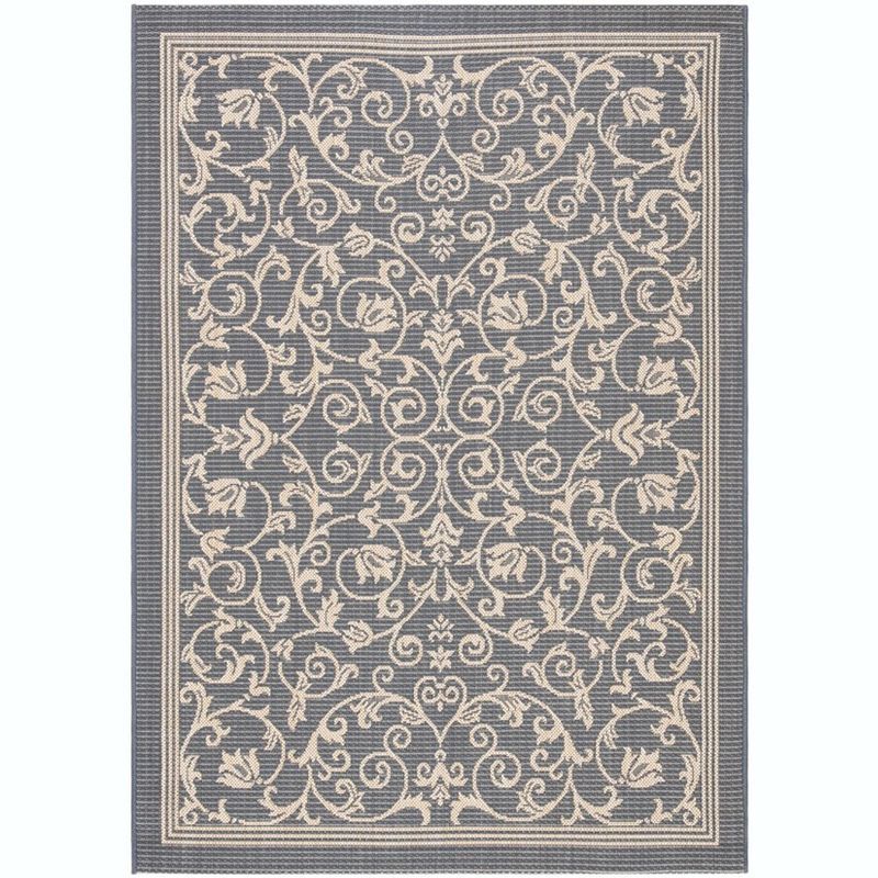 Gray Baroque Print Rectangular Synthetic Outdoor Rug