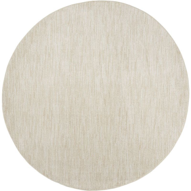 Ivory Beige Essential 50" Round Indoor/Outdoor Easy Care Rug