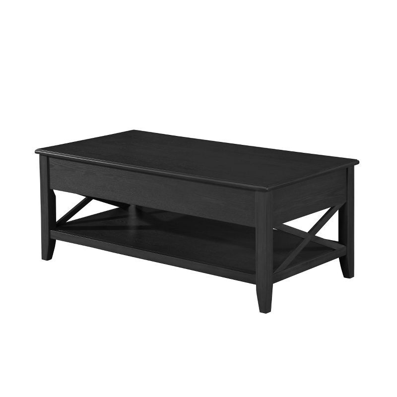 Black Farmhouse Faux Wood Lift-Top Coffee Table with Storage