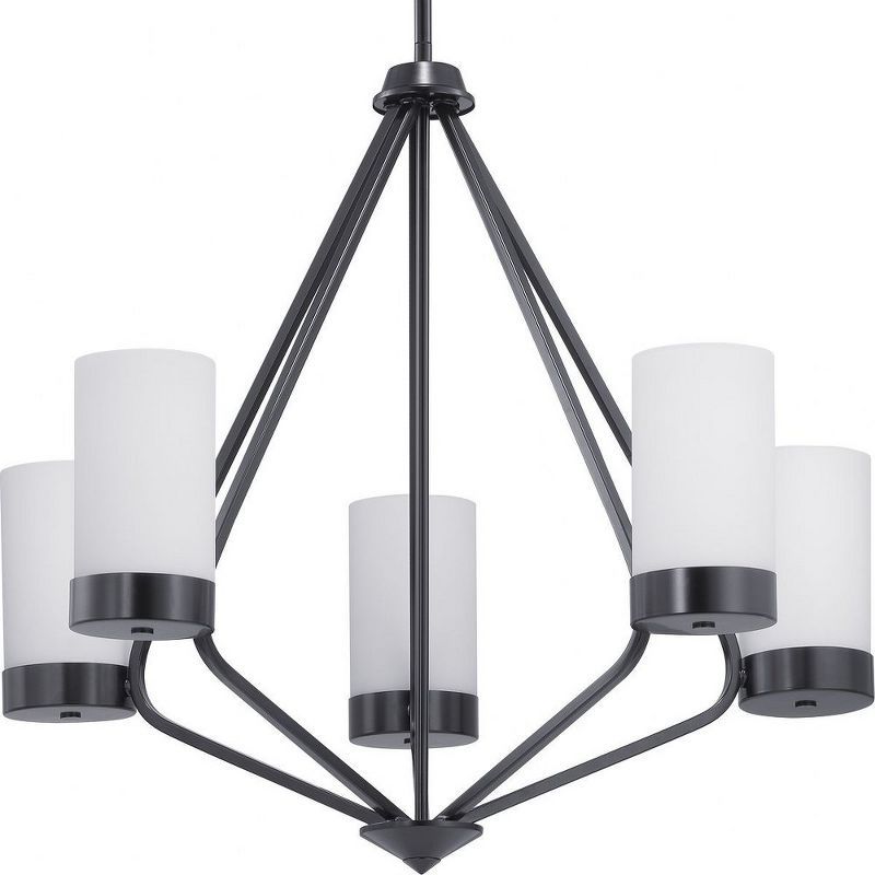 Elevate Matte Black 5-Light Steel Chandelier with Glass Shades